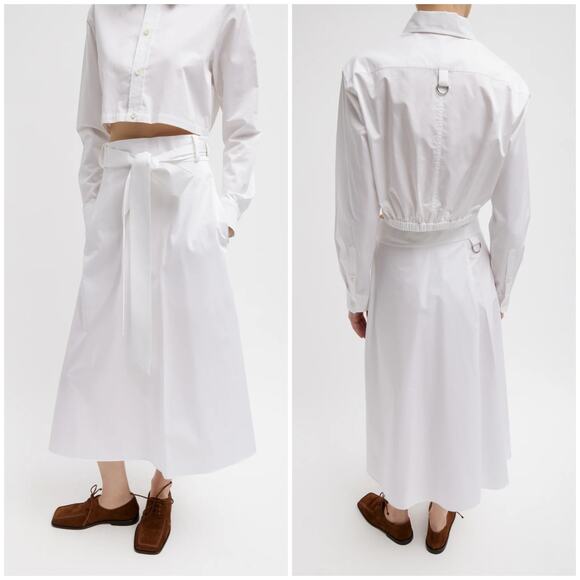 Tibi Eco Poplin Back Wrap Skirt White Size 2 Organic Cotton Midi Lightweight - Picture 2 of 9